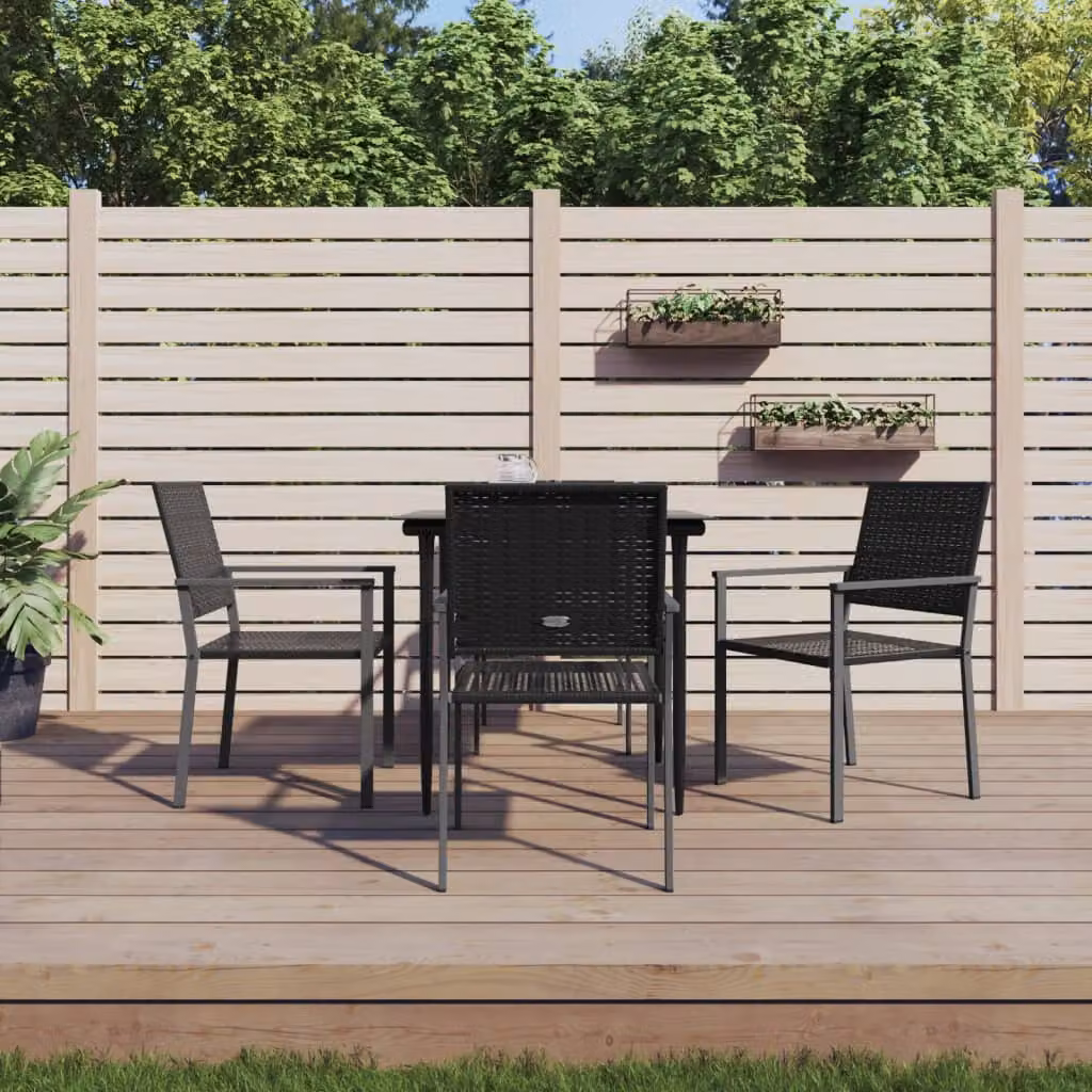 Set da pranzo da giardino vidaXL in 5 pezzi in polyrattan e acciaio nero con piano in vetro