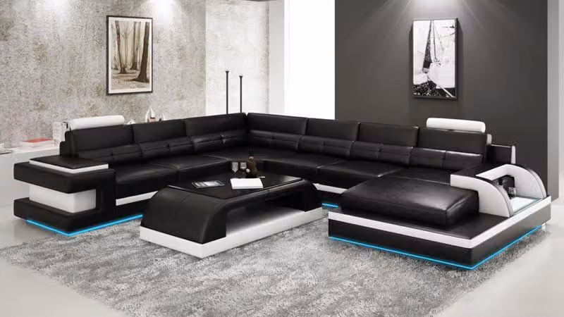Moderne Ecksofa Couch Polster Eckgarnitur Wohnlandschaft Sofa Eck Garnitur + USB