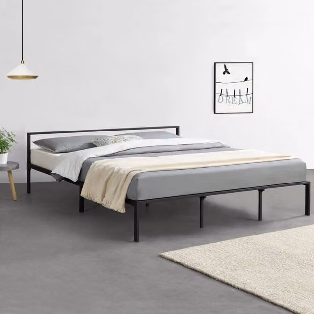 Struttura Letto Matrimoniale King Size Imatra en.casa in Metallo Nero Opaco con Testiera Bassa L/P: 180 x 200 cm – 1