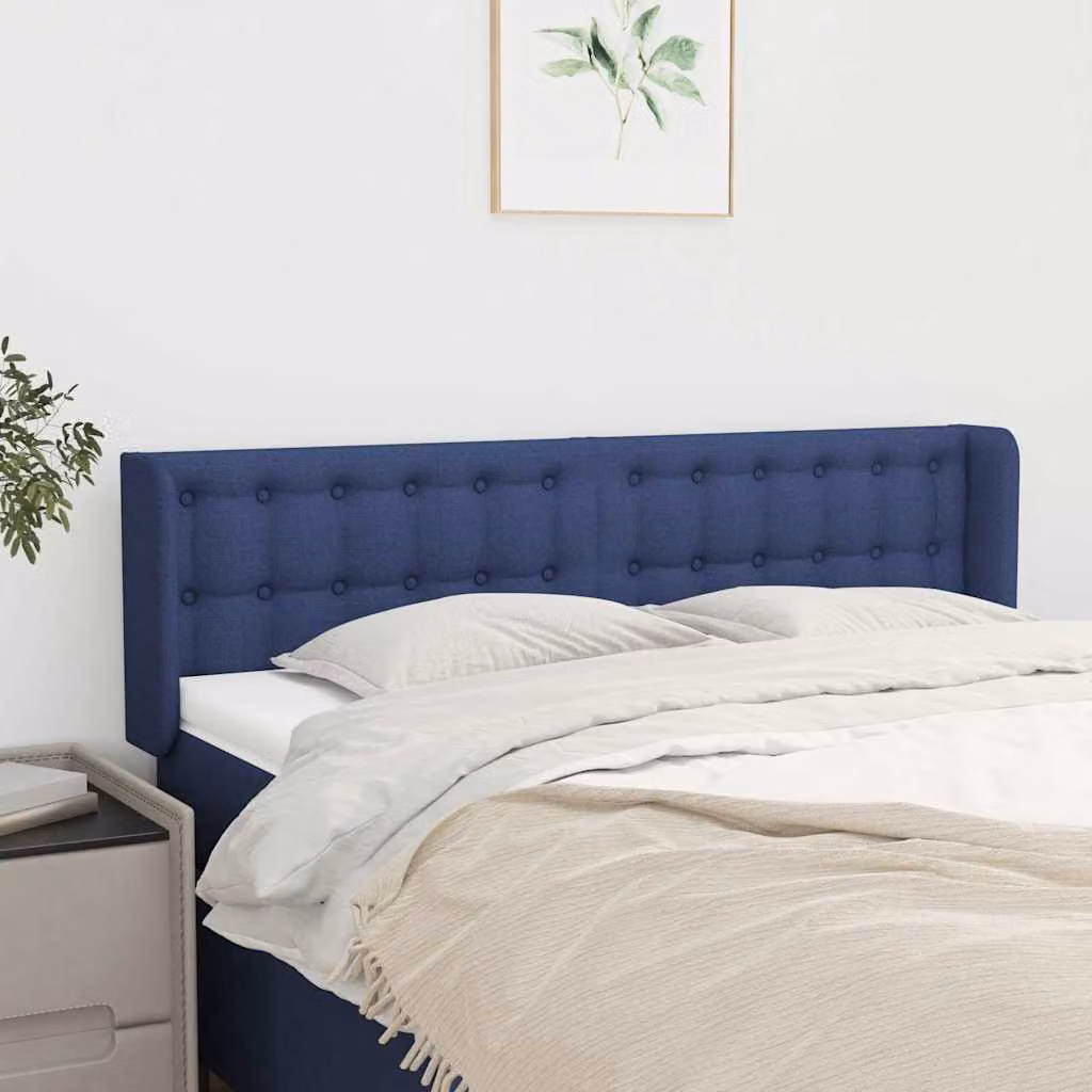 Testiera ad orecchio vidaXL in tessuto blu con struttura in legno L: 147 cm, P: 16 cm, H: 78-88 cm