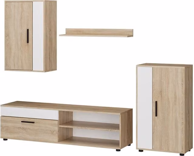 Parete attrezzata Berno Sonoma Vicco, set di 4 mobili moderni in MDF, colori marrone, bianco e beige