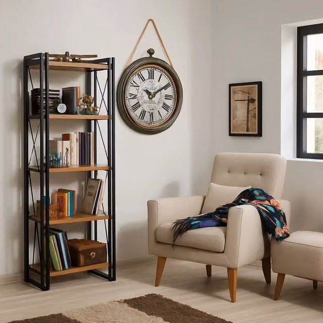 Libreria Demetria DMORA in legno e metallo, colore quercia e nero, L: 60 cm, P: 35 cm, H: 180 cm