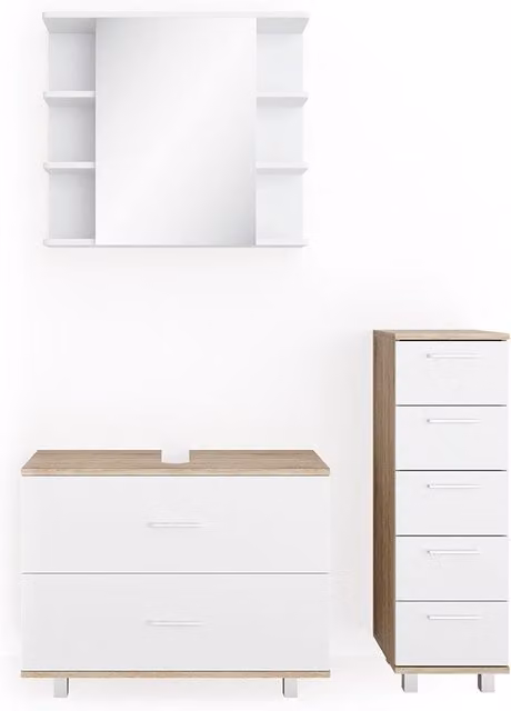 Set mobili bagno Ilias Bianco/Sonoma 3 pezzi Vicco