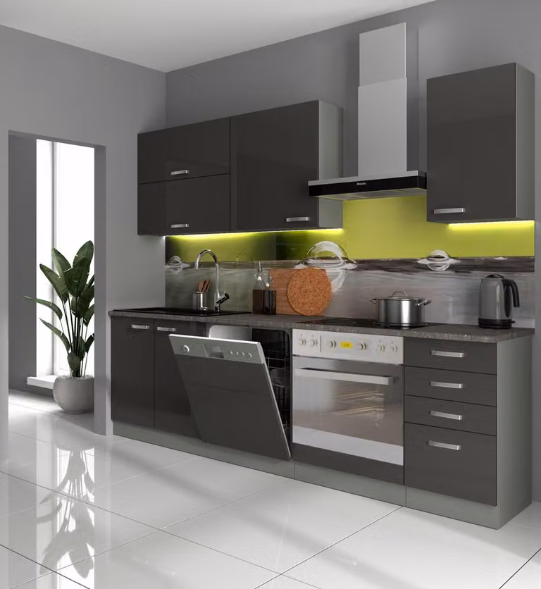 Cucina Bianca Basic II 240, linea cucina, grigio lucido, blocco cucina, cucina componibile, grigio