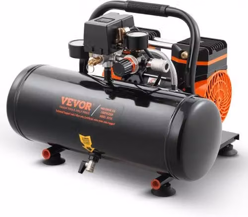 Compressore d'aria VEVOR senza olio con serbatoio in acciaio inossidabile da 7,57 L, 1 HP, 2,5 CFM, pressione massima 8 Bar 120 PSI, nero