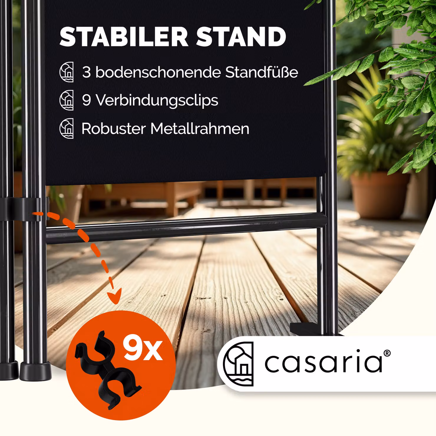 Paravento Casaria nero opaco per giardino e balcone L: 180 cm, H: 163 cm – 3