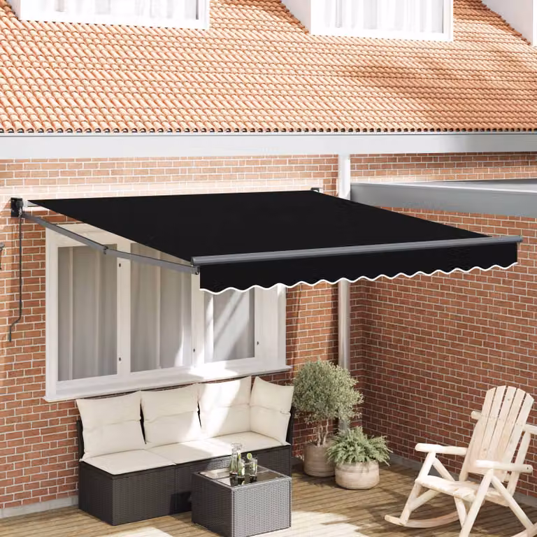 Tenda retrattile vidaXL con bracci pieghevoli in alluminio e poliestere, colore nero, L: 350 cm x P: 250 cm