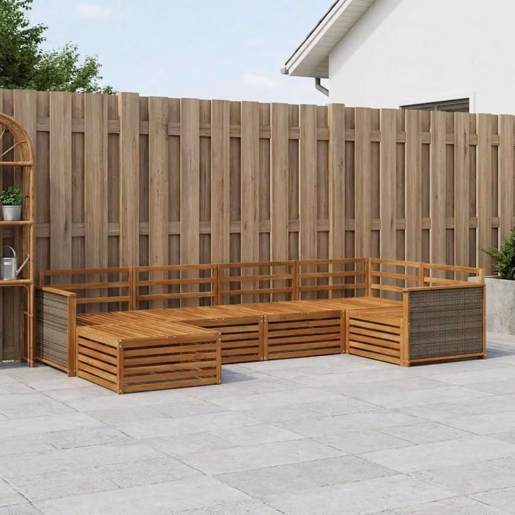 Set di divani da esterno vidaXL a forma di L in legno di acacia marrone con 6 pezzi e cuscini inclusi