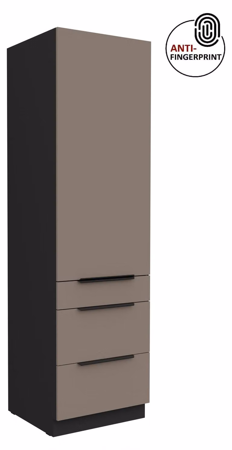 Credenza da cucina da 60 cm, cucina ARIA grigio sabbia ultra opaco + nero opaco, frontali di alta qualità con rivestimento anti-impronta, mobile da cucina con chiusura ammortizzata