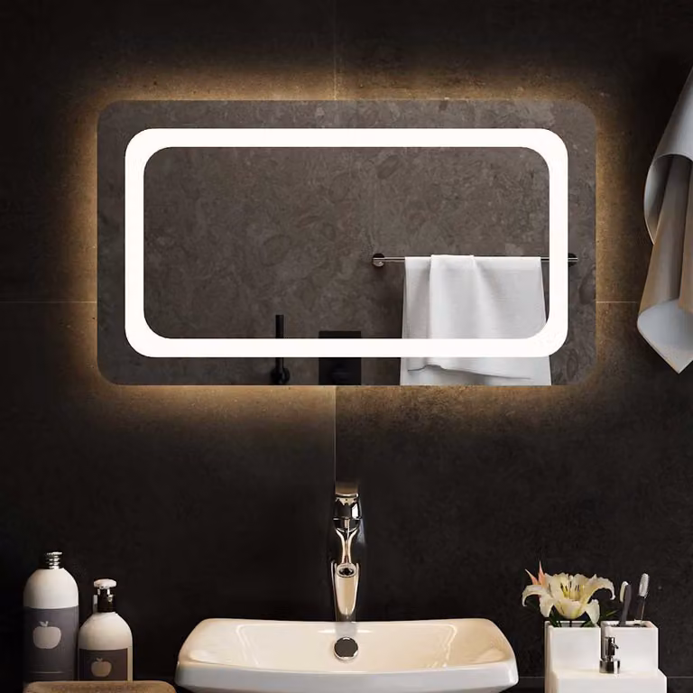 Specchio da bagno moderno vidaXL con luci LED, rettangolare, L: 70 cm, H: 40 cm
