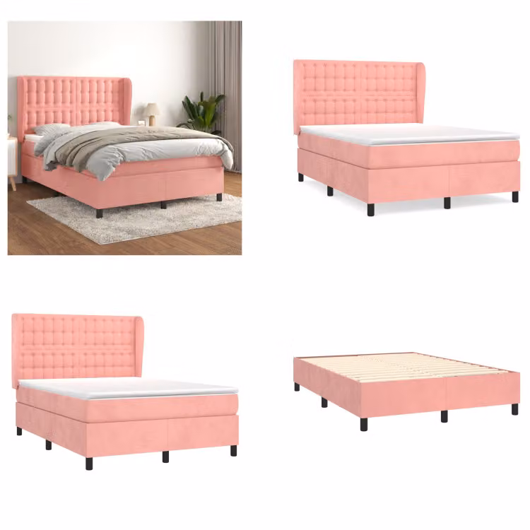 vidaXL Letto a molle con materasso rosa 140x200 cm in velluto - Letto a molle - Letti a molle - Letto - Mobili per la camera da letto