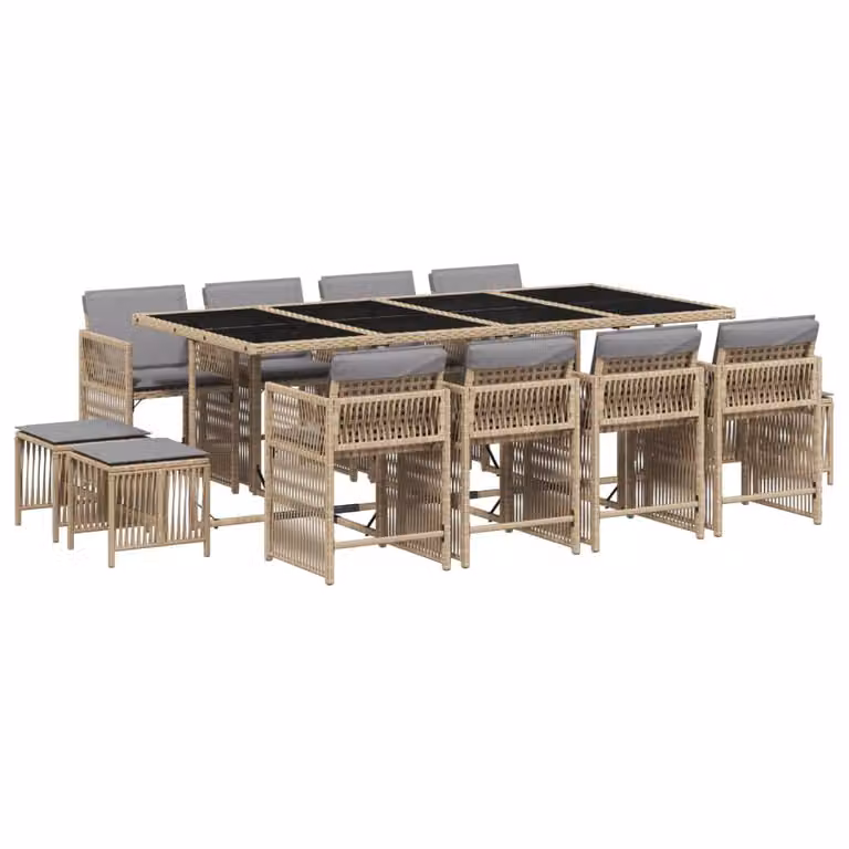 Set Pranzo da Giardino 13 pz con Cuscini Beige Misto Polyrattan