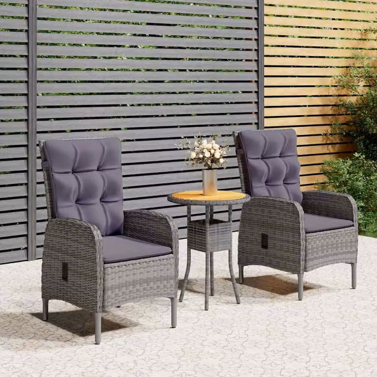 Set da Bistrot per Giardino e Terrazza vidaXL in Polyrattan e Legno di Acacia Grigio