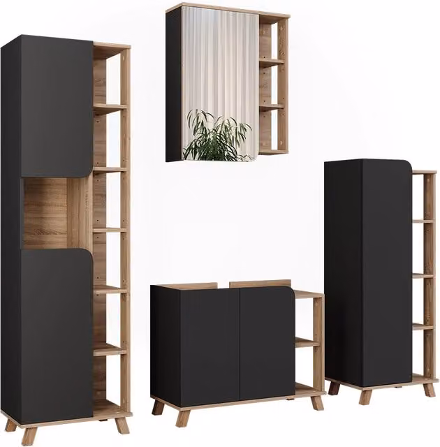 Set di mobili da bagno Karen Sonoma/Antracite 4 pezzi Vicco
