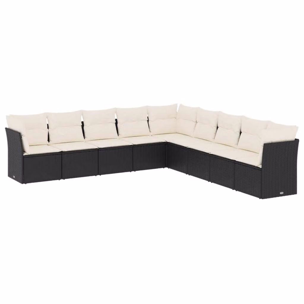 Set Divani da Giardino 9 pz con Cuscini Nero in Polyrattan