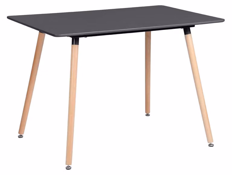 Tavolo da pranzo rettangolare, dimensioni 110x70 cm, colore nero, con gambe in legno di faggio, per 4 persone