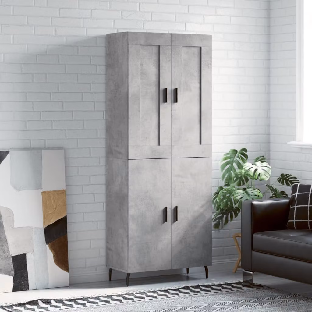 Credenza moderna vidaXL in legno multistrato e metallo, Grigio Cemento, L: 69,5 cm, P: 34 cm, H: 180 cm