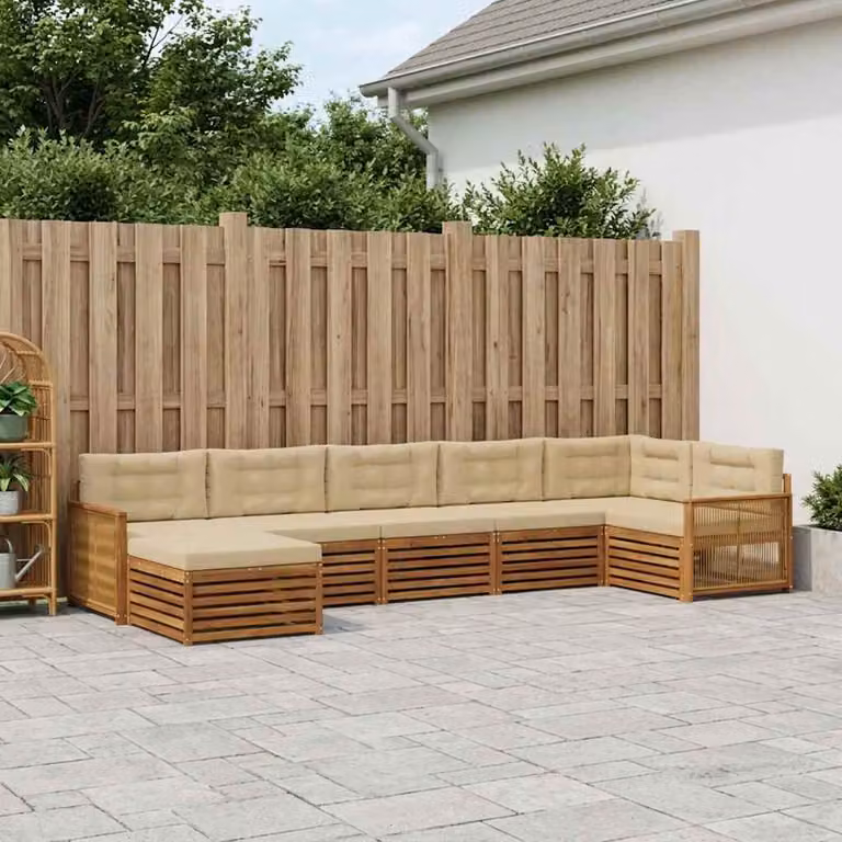 Set di divani da esterno vidaXL 7 pz in legno di acacia con cuscini, beige e marrone