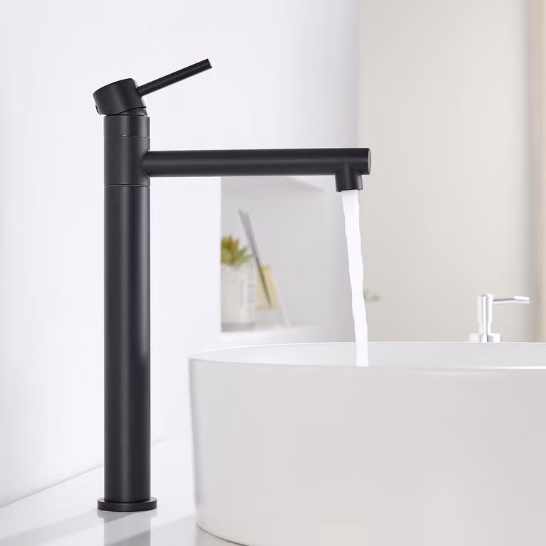 Rubinetto per lavabo, alto, girevole a 360°, nero, 237 mm