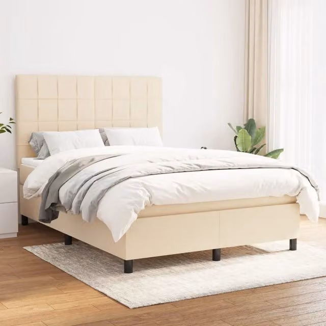 Letto Ibrido con Giroletto a Molle e Materasso vidaXL in Tessuto Beige e Bianco L/P/H: 144 x 203 x 128 cm