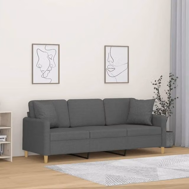 Divano a 3 posti moderno vidaXL in tessuto grigio con cuscini e struttura in metallo L: 198 cm, P: 80 cm, H: 77 cm – 1