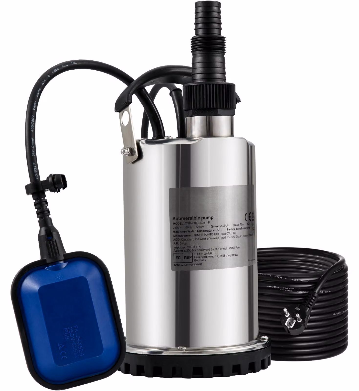 Pompa sommergibile per acque reflue - 2200W, 3HP - Elettrica - 29 kg - Adatta per piscine e scantinati