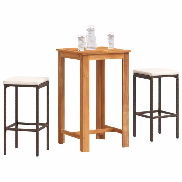 Set Bar da Giardino vidaXL in 3 Pezzi Marrone in Legno di Acacia e Polyrattan