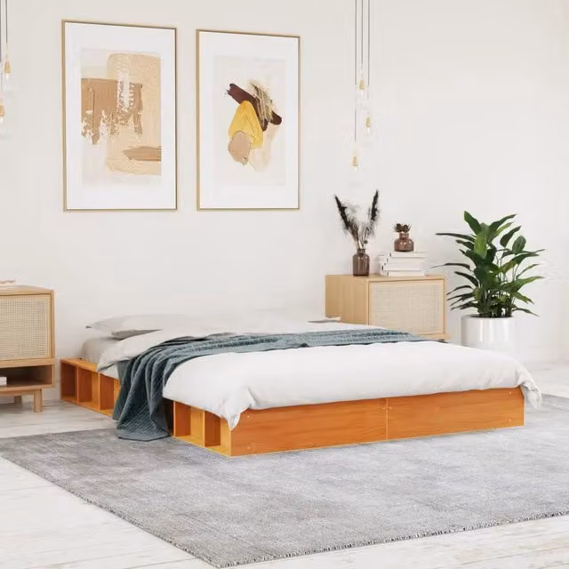 Letto Design Mania in legno di pino marrone cera con doghe in legno L: 120 cm, P: 200 cm, H: 138 cm – 1