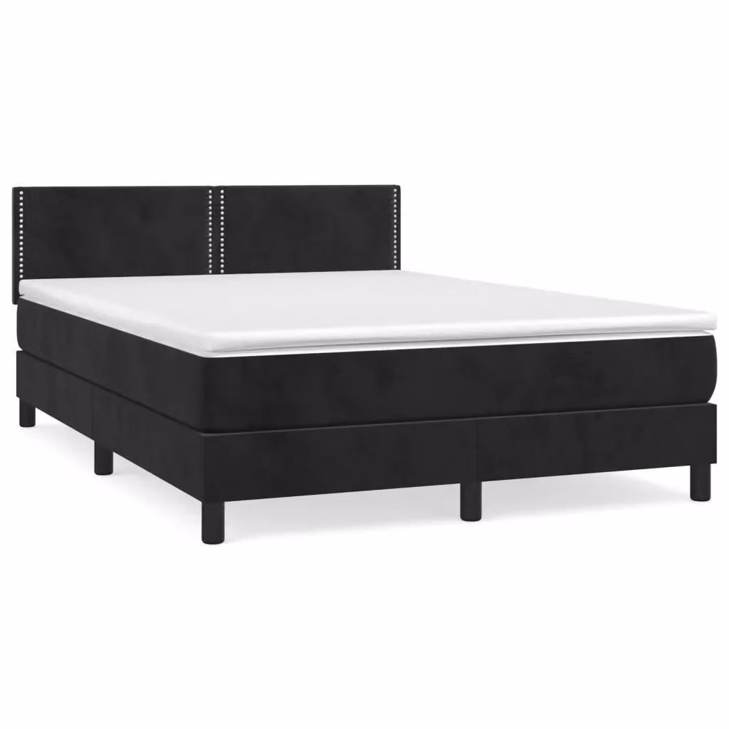Letto Ibrido vidaXL con Giroletto a Molle e Materasso in Velluto Nero, L/P/H: 140 x 200 x 88 cm – 2