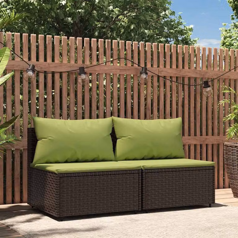 Set di 2 divani centrali da giardino vidaXL in polyrattan marrone con cuscini