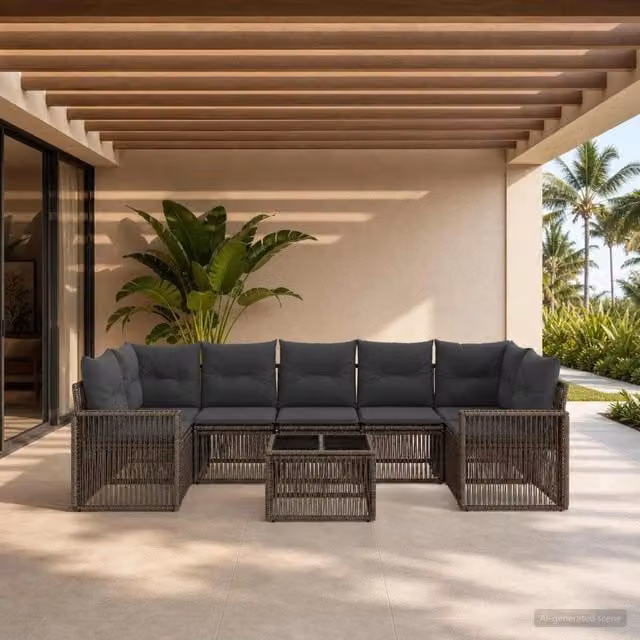 Set Divano da Giardino 8 pz Grigio polyrattan 3435065