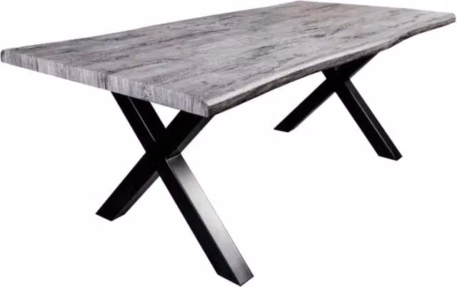 Tavolo da pranzo RIVET 180 cm in legno grigio e metallo nero