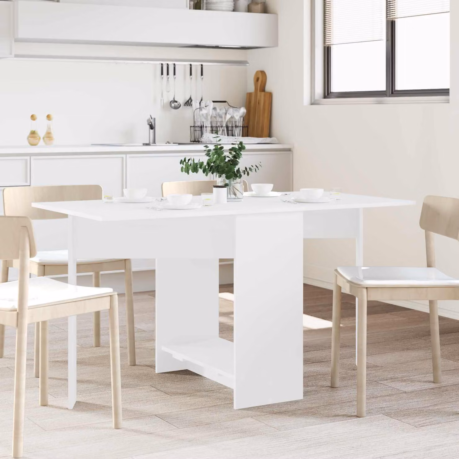 vidaXL Tavolo da Pranzo Rettangolare Estensibile in Legno MDF Bianco Matt L: 138 cm, P: 70 cm, H: 73,5 cm