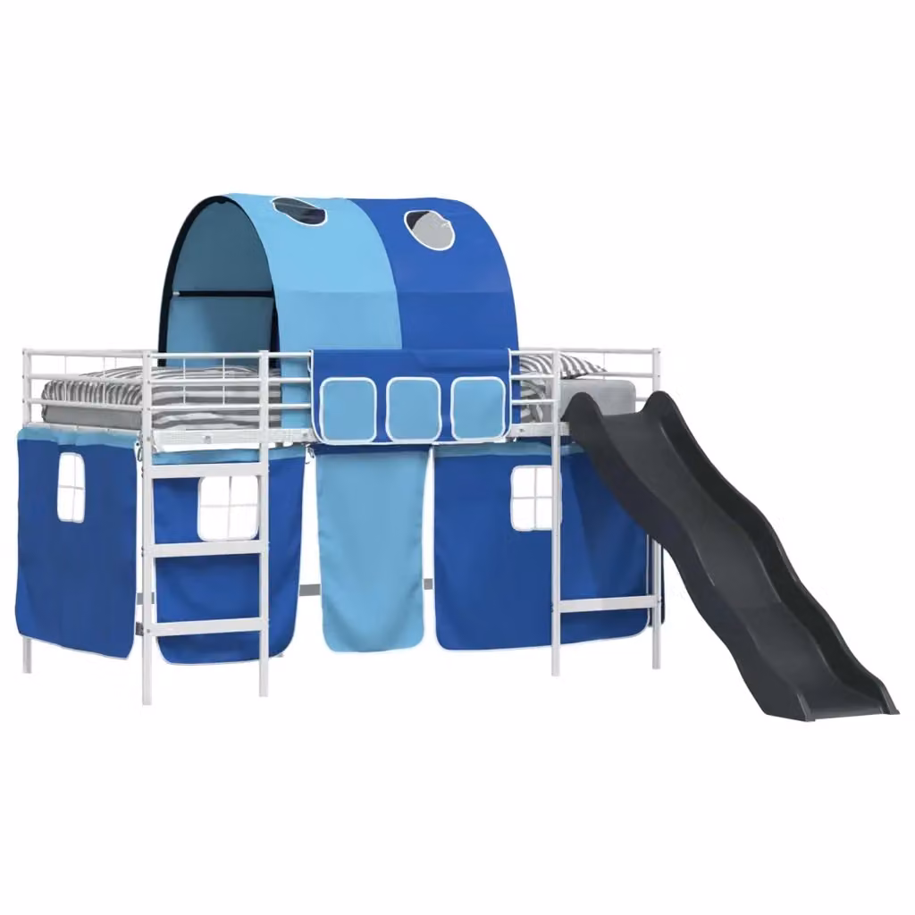 vidaXL Letto a castello per bambini con struttura a casetta e scala, Bianco e Blu, L 200 x P 90 x H 195 cm – 2