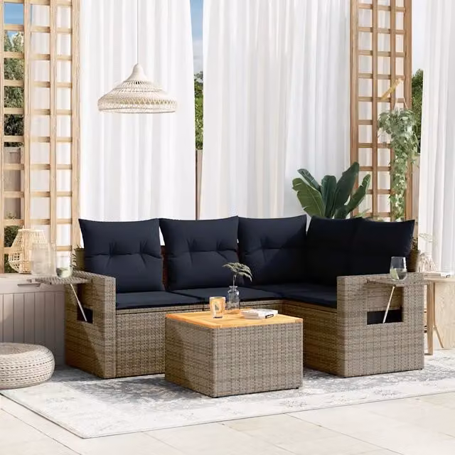 Set Divani da Giardino 5 pz con Cuscini Grigio in Polyrattan 3224549
