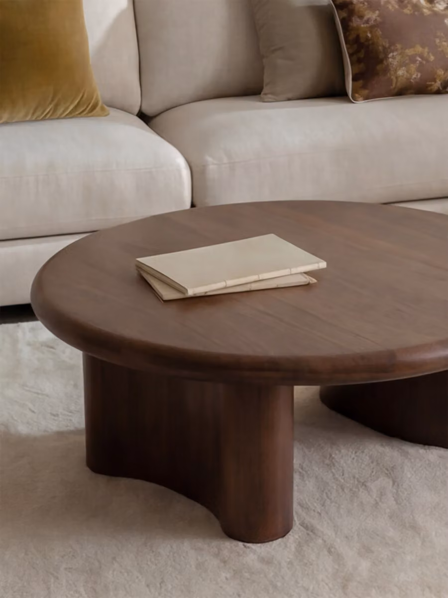 Tavolino da salotto rotondo Aster in impiallacciatura di noce marrone Kenay Home – 2