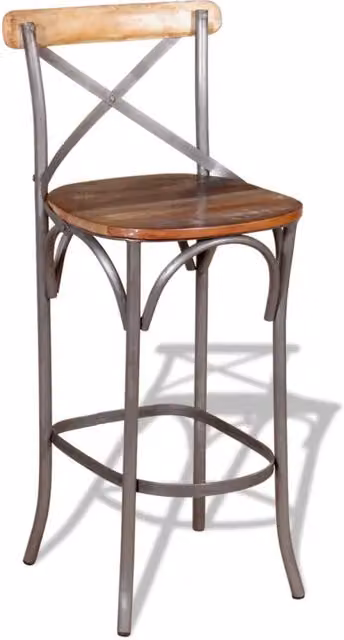 Sgabello da Bar vidaXL in Legno Massello di Recupero e Metallo, Colore Marrone Multicolore, H 110 x L 45 x P 45 cm
