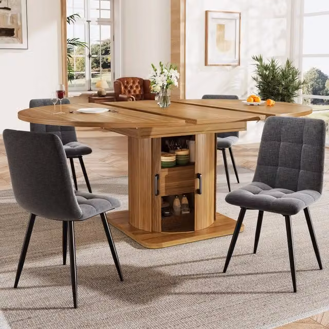 Tavolo da Pranzo Allungabile con 4 Sedie e Cassetto ¨C MINIMAL ¨C Legno Scuro, Set 5 Pezzi per 4-6 Persone