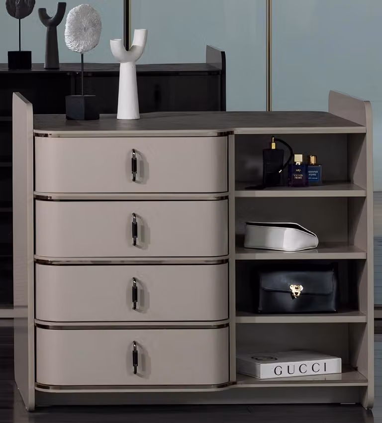Stilvolle Beige Kommode Designer Schubladenkommode Edle Holzmöbel