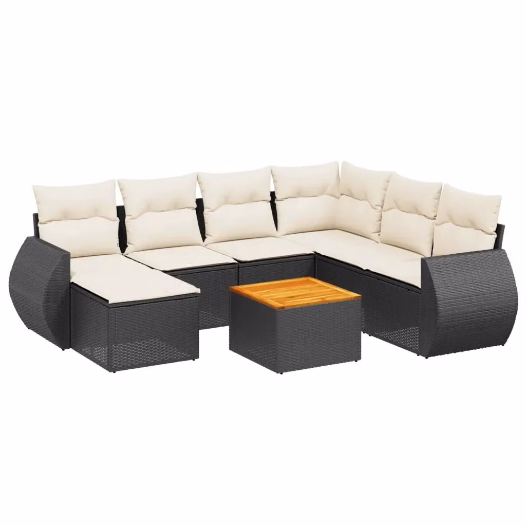 vidaXL Set Divani da Giardino a L con Cuscini 8 pz in Polyrattan Nero e Bianco – 2