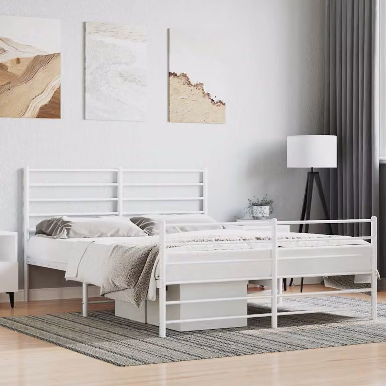 vidaXL Giroletto in metallo con testiera e pediera bianco L/P/H: 140 x 190 x 90 cm