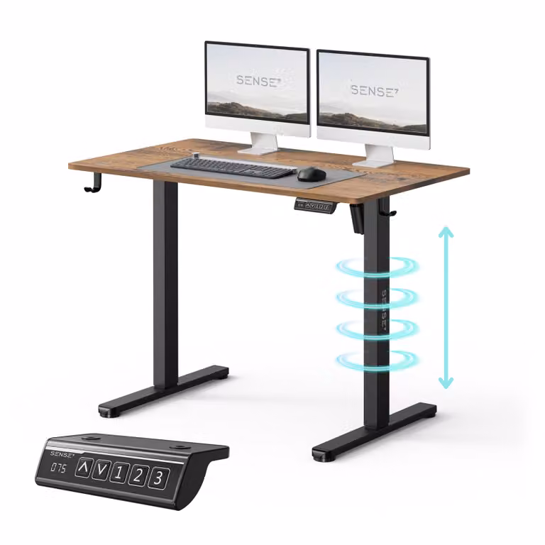 SENSE7 NOJO Scrivania regolabile in altezza elettricamente, dimensioni 100x60 cm. Scrivania ergonomica ad altezza regolabile, colore marrone scuro. Funzione di memorizzazione. Struttura della scrivania: nera