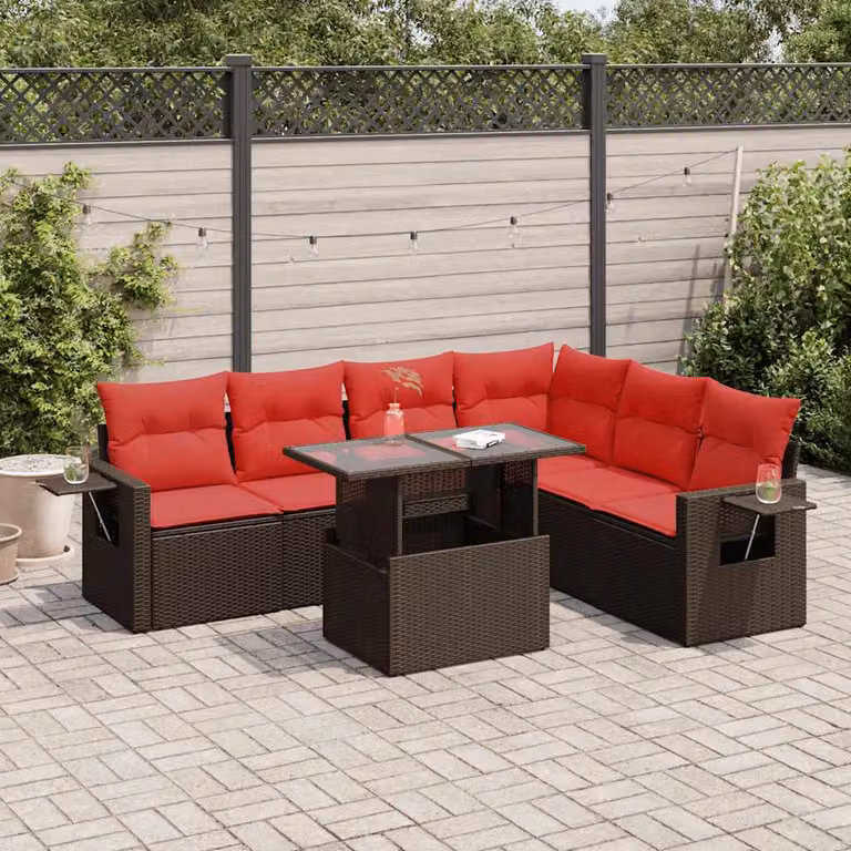 Maison Exclusive - Set Divani da Giardino 7pz con Cuscini Marrone Polyrattan Acacia