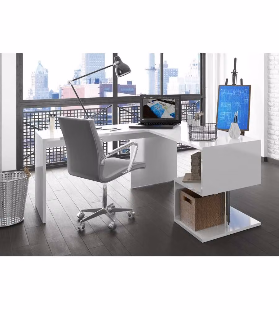 Scrivania Esse Angolare Design Moderno Bianco Lucido