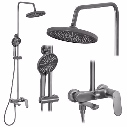 Rea - Marco Set Doccia Titanio, Sistema Doccia In Ottone Per Bagno 47 X 19 X 117 cm