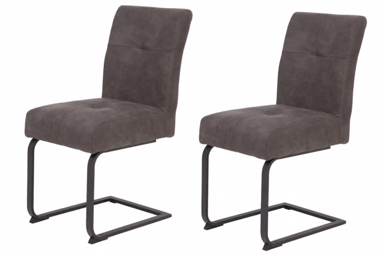 Tavoli Hela, set di 2 sedie a sbalzo, sedia per sala da pranzo LUISE - rivestimento vintage antracite - sedile comfort con cestino a molla - struttura quadrata in metallo - portata 120kg