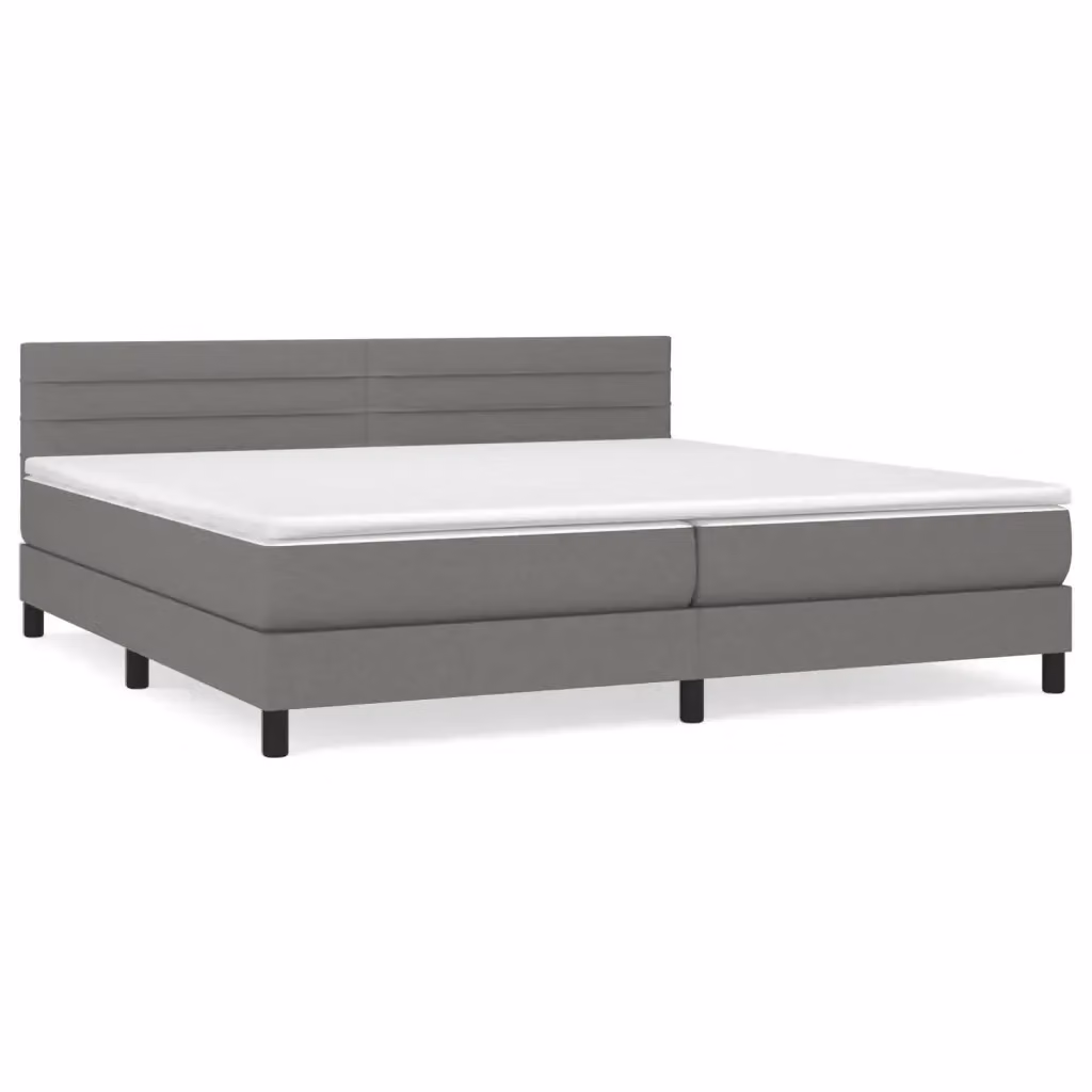 vidaXL Giroletto a Molle Ibrido con Materasso in Tessuto Grigio e Bianco L/P/H: 200 x 200 x 25 cm – 2