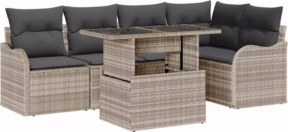 Set da pranzo con cuscino 6 pcs Grigio chiaro Poly Rattan