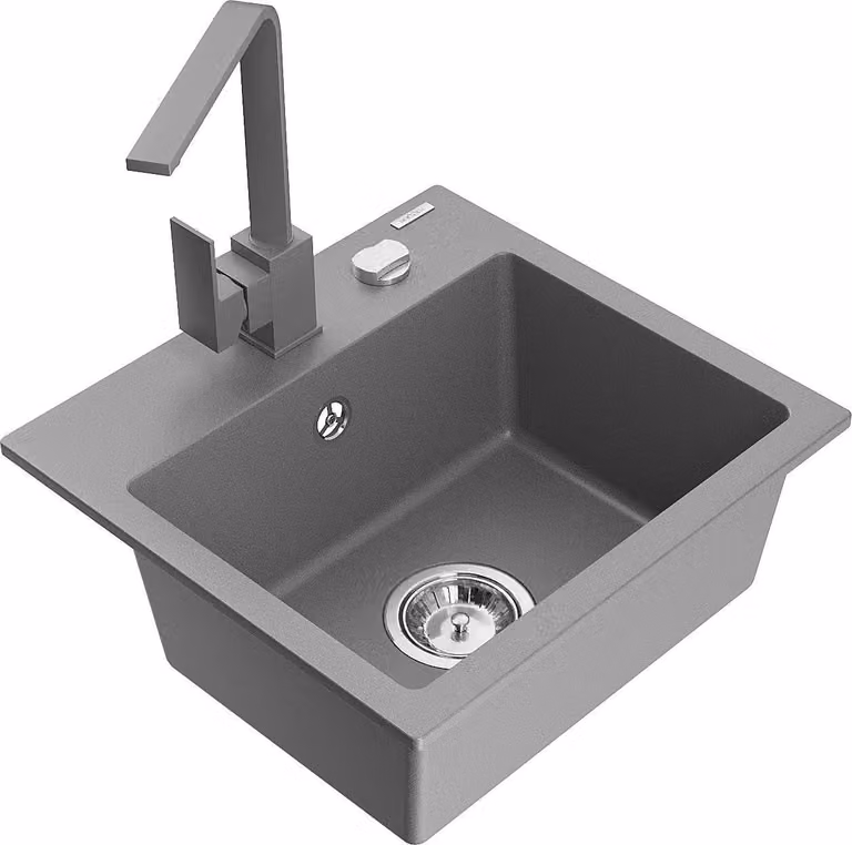 Mexen Milo lavello in granito a 1 vasca con miscelatore cucina Rita, grigio - 6505-71-670300-71