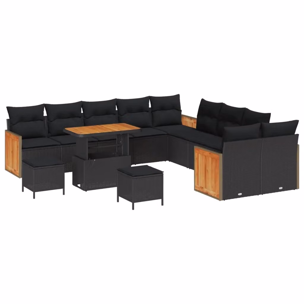Set Divano da Giardino Moderno vidaXL in Rattan e Legno di Acacia Nero 13 Posti – 2
